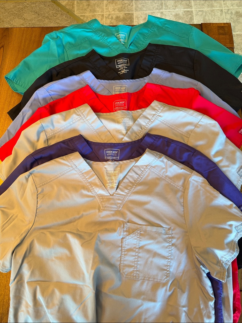 Cherokee Men’s Scrub Tops - Teal, Black, Light Blue, Red, Gray, Purple, Navy